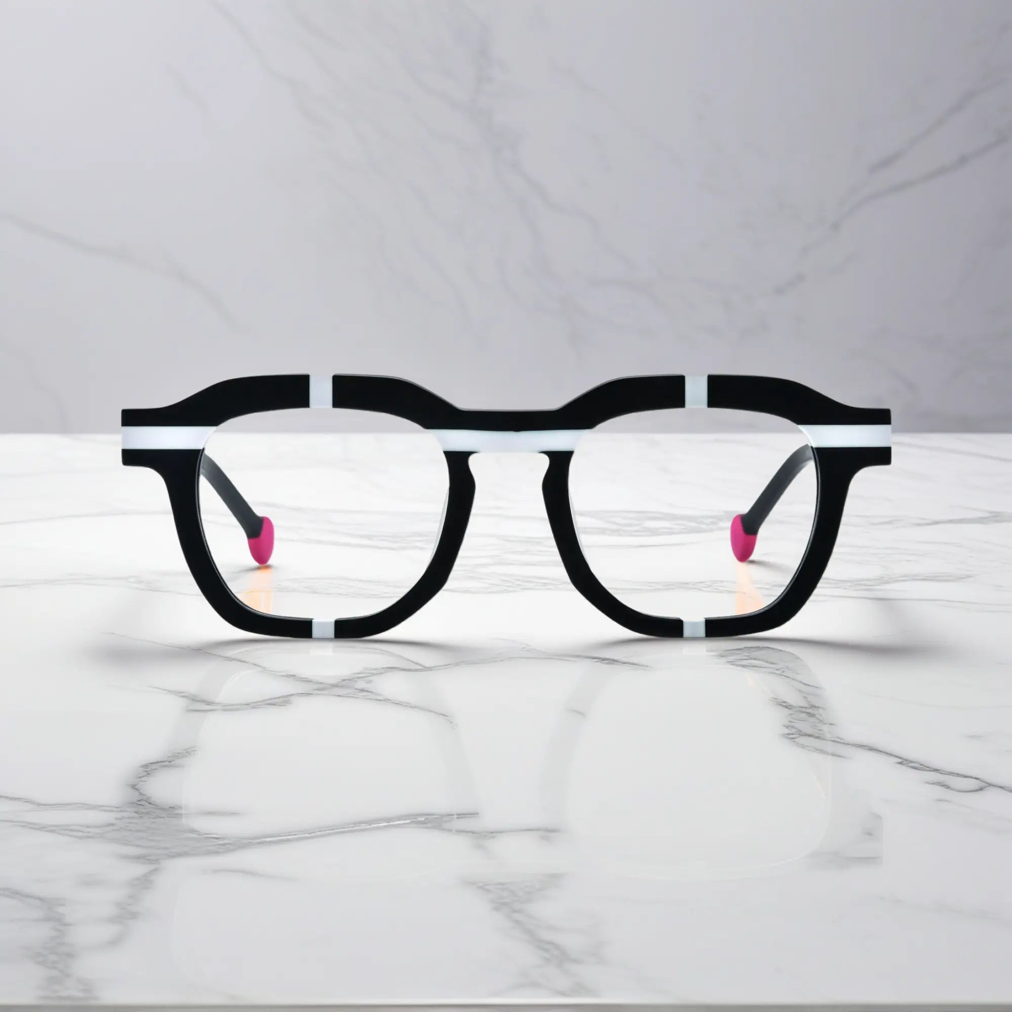 Front-facing image of Charcoal Stripe square acetate frame by VoyueLens™